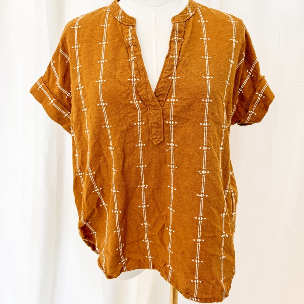 Madewell cotton top with embroidery XXS mustard yellow